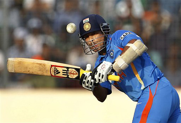 Indian cricketer Sachin Tendulkar bats on his way to scoring a century during the Asia Cup cricket match against Bangladesh, in Dhaka, Bangladesh. India's batting great Tendulkar has announced Sunday, Dec. 23, 2012 his retirement from one-day cricket. (AP Photo)