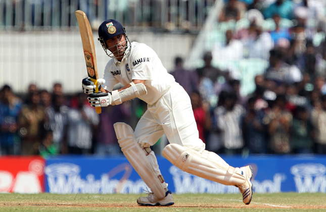 India`s Sachin Tendulkar plays a shot during the first test match against Australia at MA Chidambaram Stadium in Chennai on Saturday, February 23, 2013. (Photo: IANS)