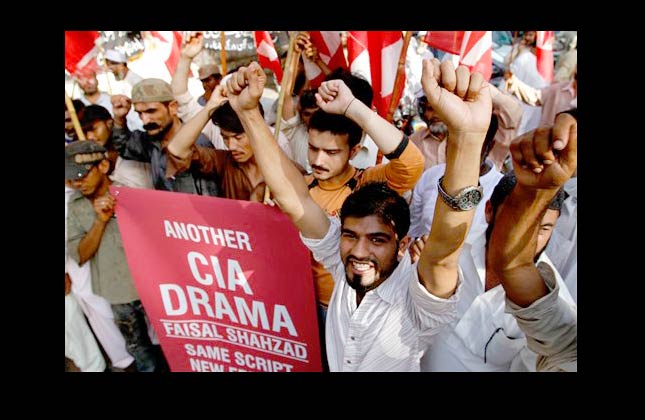 Supporters of the youth wing of the Pakistani religious party  Jamat-e-Islami rally to support Faisal Shahzad, the suspect accused of the  failed Times Square car bombing, in Karachi, Pakistan on Thursday, May