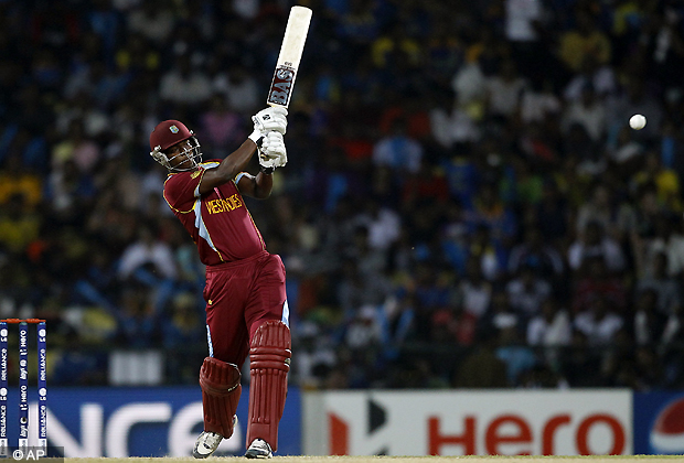 West Indies' batsman Johnson Charles plays a shot during the ICC Twenty20 Cricket World Cup Super Eight match against Sri Lanka in Pallekele, Sri Lanka, Saturday, Sept. 29, 2012. (AP Photo)