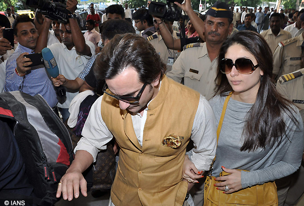 Bollywood actors Saif and Kareena leave for delhi (Photo IANS)