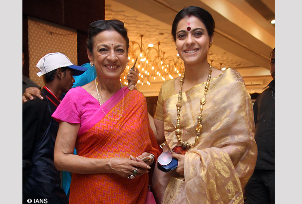 Tanuja and Kajol at North Bombay Sarbojanin Durga Puja 2012 in Juhu, Mumbai. (Photo IANS)