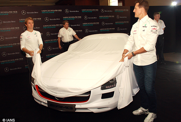 Formula One racing driver Michael Schumacher at a press conference in Grater Noida. (Photo IANS/Amlan)