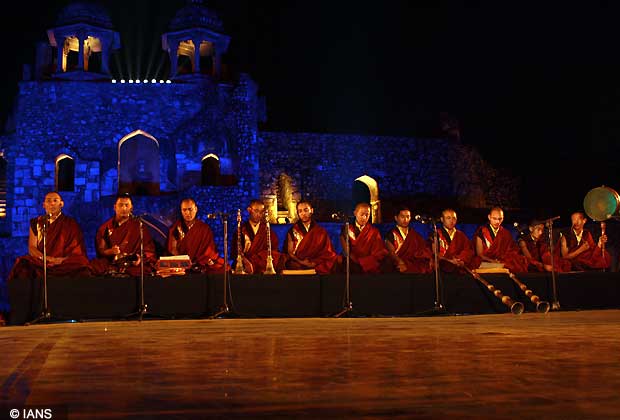 Performance by Buddhist Mahakala Sacred Chants Palpung Sherbling Monastery, at the closing Gala of Delhi International Arts Festival at New Delhi. (Photo Amlan/IANS)