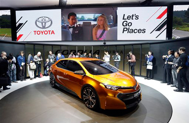 Toyota unveils its Corolla Furia Concept car during the North American International Auto Show in Detroit. Toyota has once again dethroned General Motors as the world's top selling automaker. The Japanese company sold 9.7 million cars and trucks worldwide in 2012, although it's still counting. GM sold 9.29 million.