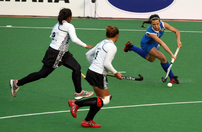 Hero Hockey World League 2013 Chekhova Nadezhda of Russia against Fiji during the match Fiji vs Russia in New Delhi 19 feb 2013. (Photo Amlan Paliwal/IANS)