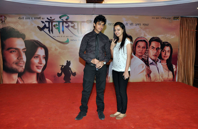 Bollywood celebs pose during the music launch of film Saawariya Khatu Shyamji Ki Amargaatha in Mumbai on March 10, 2013. (Photo IANS)