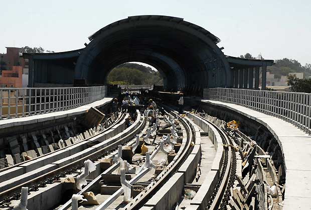 Construction work going before the trial run of Nammo Metro in Bangalore.