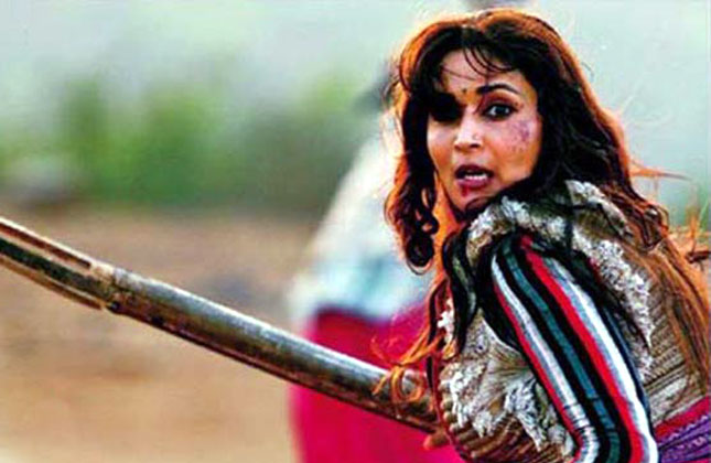 The first look of Madhuri Dixit in her upcoming movie 'Gulab Gang'. She seems to play a fearless character in the movie.