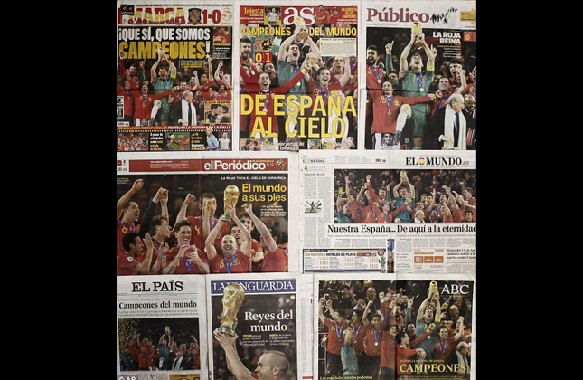 World at their feet The Spanish press celebrate their World Cup triumph