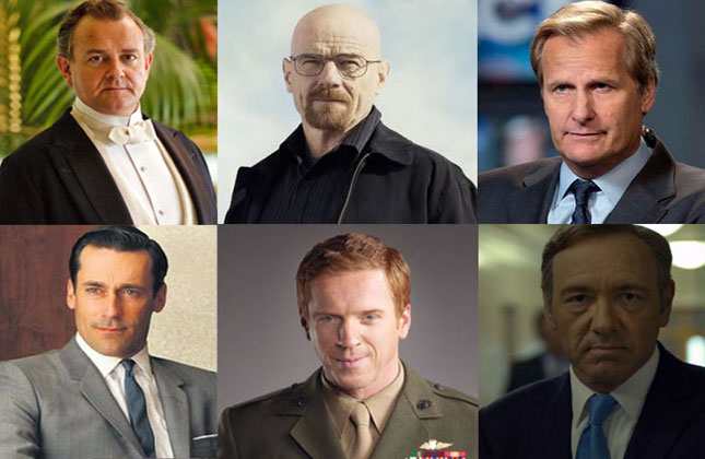 Hugh Bonneville (Downton Abbey), Bryan Cranston (Breaking Bad), Jeff Daniels (The Newsroom), Jon Hamm (Mad Men), Damian Lewis (Homeland), Kevin Spacey (House Of Cards) have beebn nominated for lead actor in a drama series.