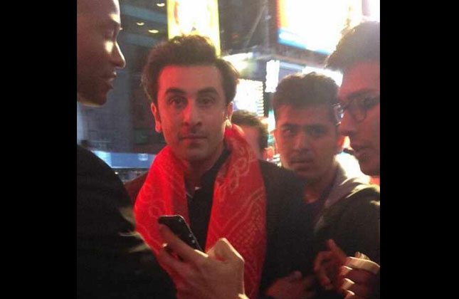 Bollywood actor Ranbir Kapoor along with his parents Rishi and Neetu Kapoor celebrated Diwali at Times Square, New York as a part of promotions for their upcoming film.