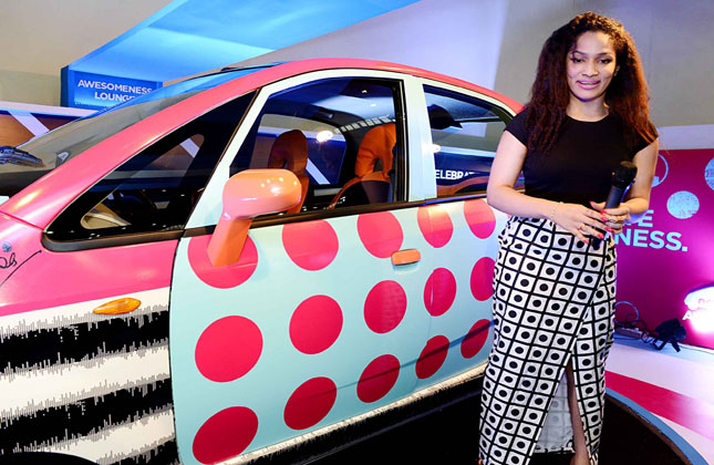 Fashion designer Masaba Gupta unveiled a designer model of Tata Nano car on the opening day of the Wills Lifestyle India Fashion Week (WIFW) in New Delhi.(Photo Vinod Singh)