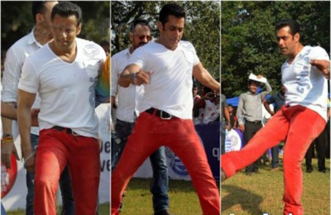 Salman Khan was spotted playing soccer at a charity event.