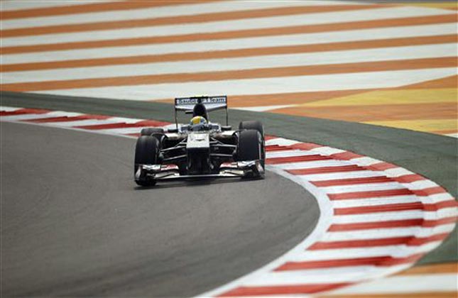 Sauber driver Esteban Gutierrez of Mexico steers his car during the first practice session at the Indian Formula One Grand Prix at the Buddh International Circuit in Noida. (AP Photo)