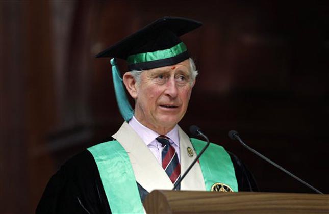 Britain's Prince Charles speaks during convocation where he was bestowed with an honorary degree in forestry at the Forest Research Institute in Dehradun. (AP Photo)
