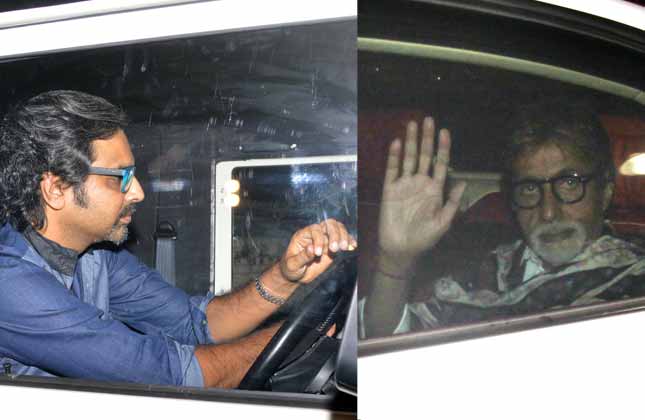 It was the special screening of the most awaited movie of the year that was organized in Mumbai on Thursday for celebs. Abhishek Bachchan drives father Amitabh Bachchan to the screening of their movie. (Photo Vinod Singh)