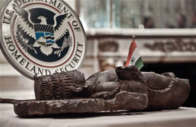 A recovered Indian antiquity is shown during a repatriation ceremony in New York. (AP Photo)