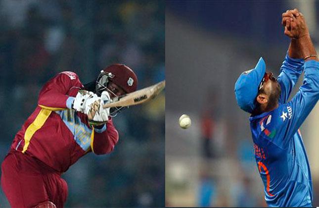 West Indies' batsman Chris Gayle plays a shot during their ICC Twenty20 Cricket World Cup match against India. Yuvraj Singh drops a catch of West Indies' batsman Chris Gayle. (AP Photo)