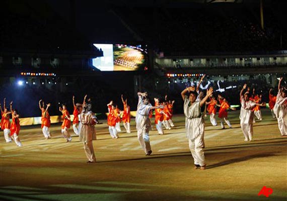 Indian artists perform during the opening ceremony of the Indian Premier League (IPL) in Chennai, India, Friday, April 8, 2011. The fourth edition of the world's richest cricket tournament scheduled between April 8 May 28 comprises of 10 teams and 74 matches. (AP Photo/Aijaz Rahi)