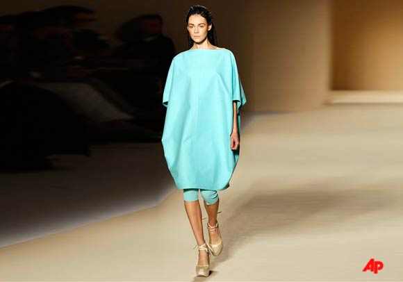 A model wears a creation part of the Max Mara Spring Summer 2012 fashion collection, during the fashion week in Milan, Italy, Thursday, Sept. 22, 2011. (AP Photo/Antonio Calanni)