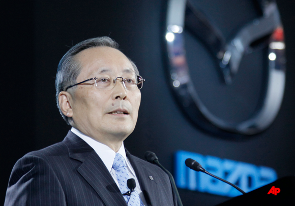 Takashi Yamanouchi, president of Mazda Motor Corp., speaks during a press briefing of the Tokyo Motor Show in Tokyo, Wednesday, Nov. 30, 2011. The Tokyo Motor Show opens to the public this weekend. (AP Photo/Koji Sasahara)