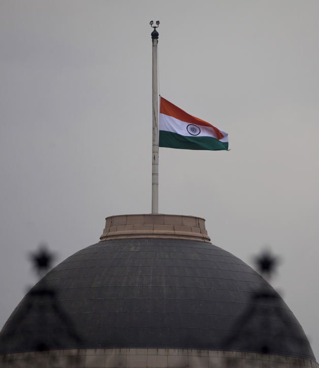 India's flag is flown at half mast at Rashtrapati Bhavan, or the Presidential Palace, as a mark of respect for former President A.P.J. Abdul Kalam who died at the age of 83, in New Delhi.