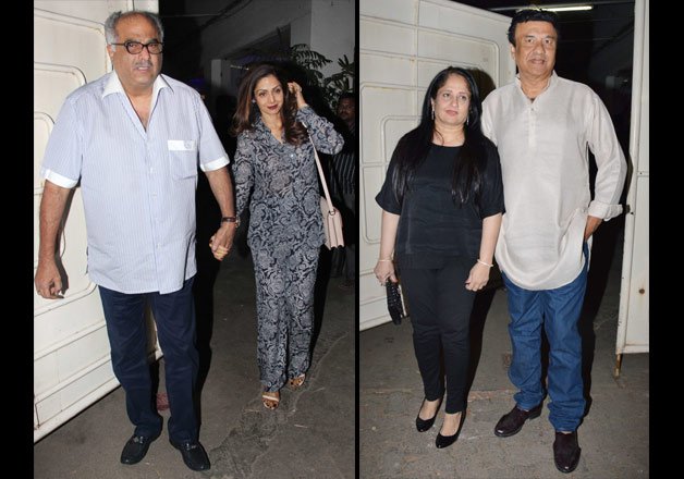Sridevi who was dressed in a printed suit also attended the screening with his husband Boney Kapoor while music composer Anu Malik also turned up with his wife Anju.