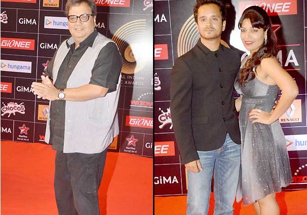 Director Subhash Ghai, and musician Raghav Sachar with his wife Amita Pathak attend the GIMA Awards 2015 held in Mumbai.