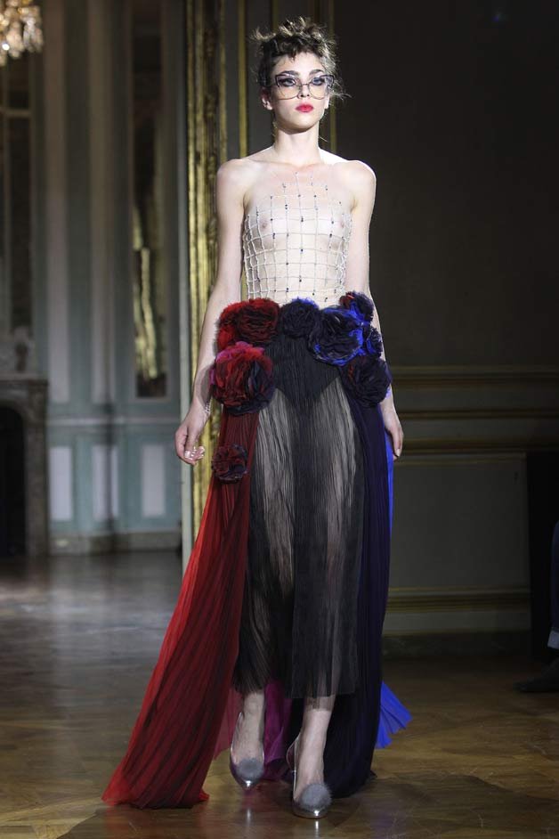 A model wears a creation for Ulyana Sergeenko's fall winter 2015/2016 Haute Couture fashion collection presented in Paris, France.