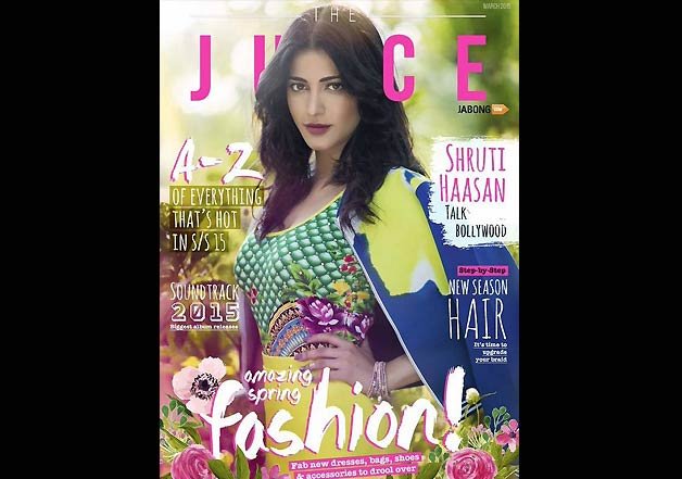 Actress Shruti Haasan strikes a pose for the cover looks stunning on the cover pics of upcoming march issue of Jabong's Juice magazine.